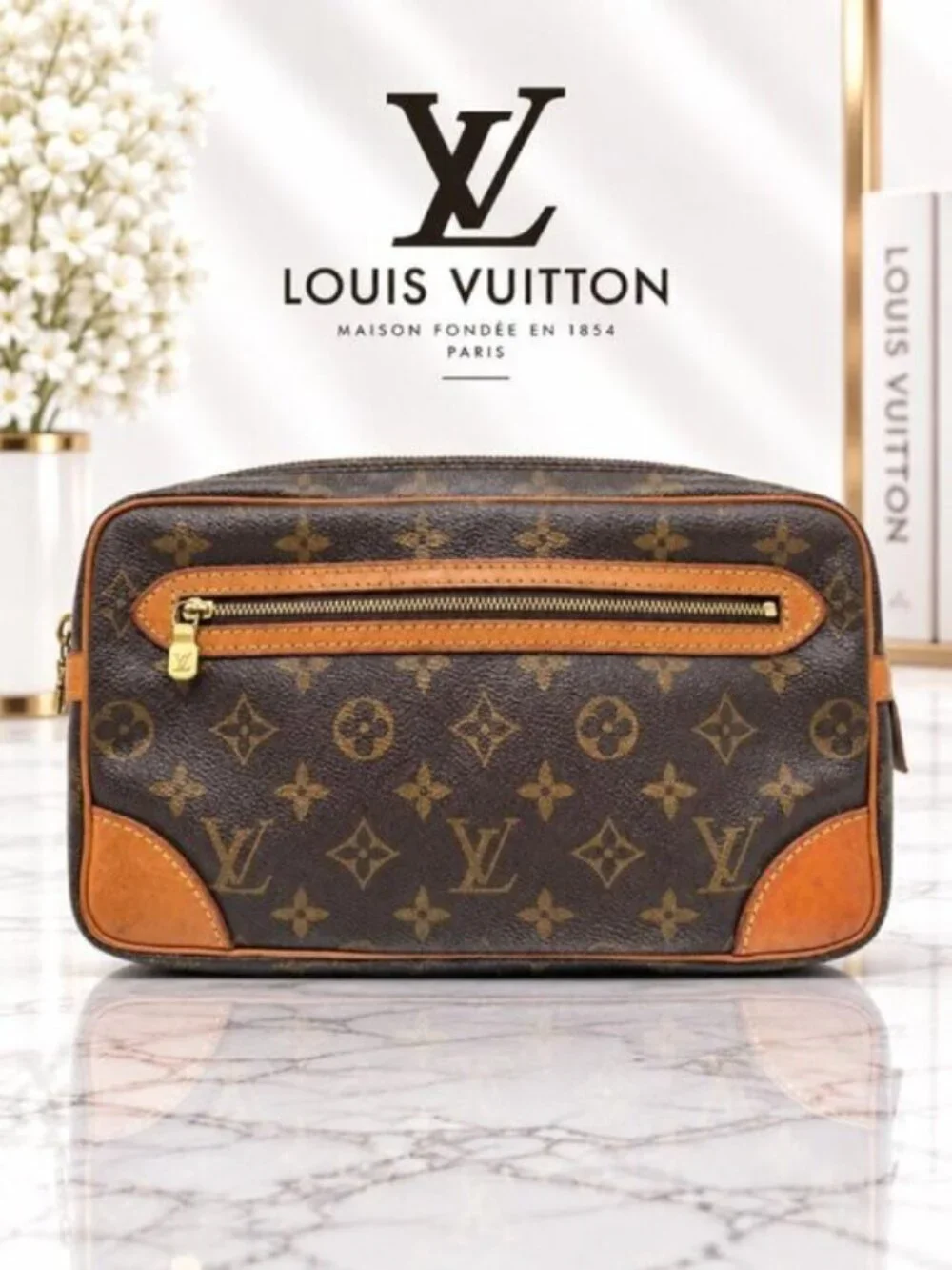 Authentic Louis Vuitton Marly Dragonne Monogram Clutch | Fair Condition